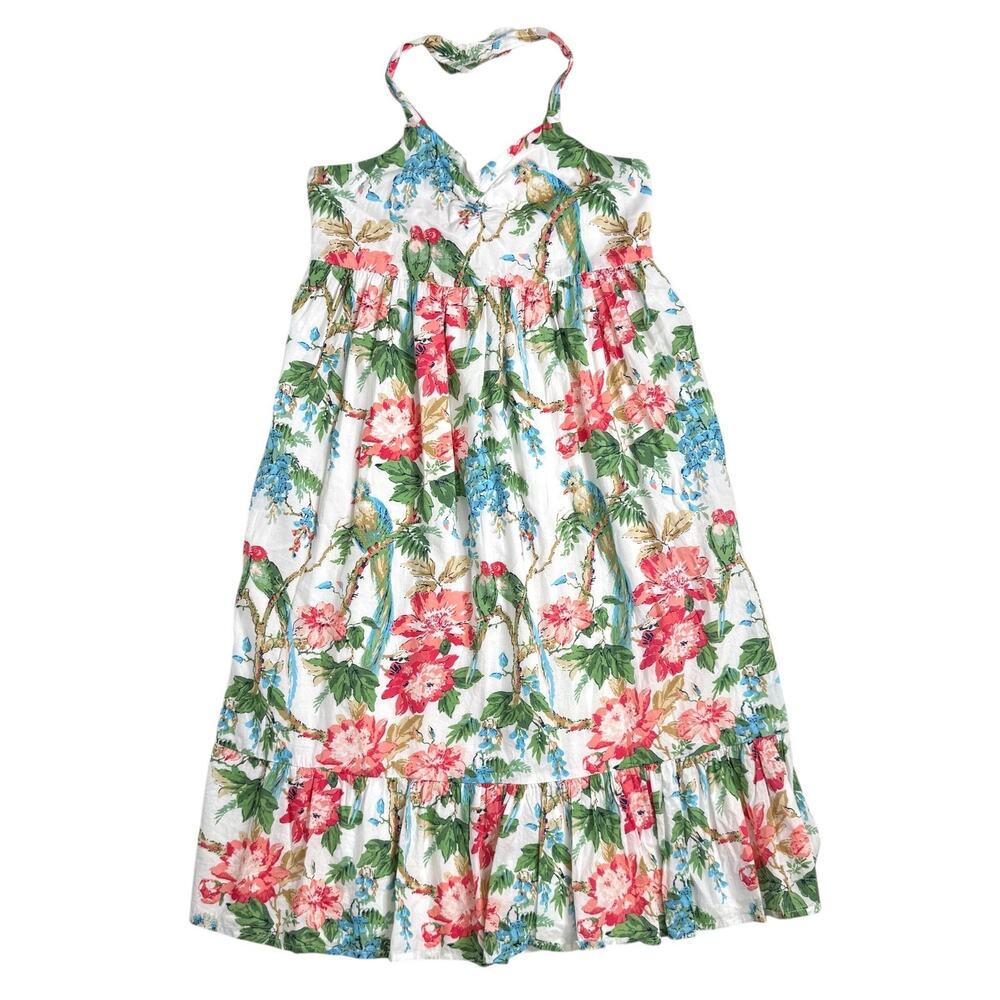 Janie And Jack Dress Girls 10 Tropical Parrot Floral Halter Ruffle Sundress
